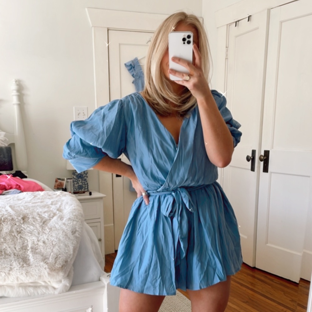 Puff Sleeve Tie-Waist Romper